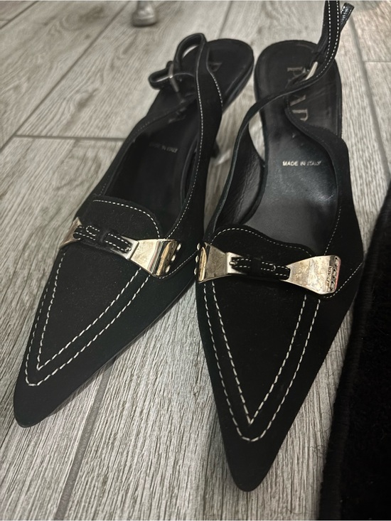 Prada Shoes - Vintage Prada Black Slingback Kitten Heels Contrast Stitch IT 38